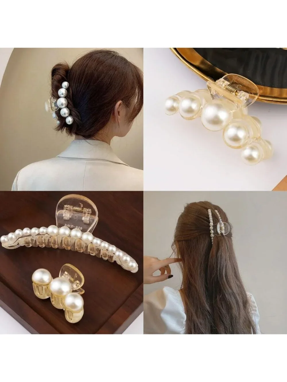 Elegant Large Pearl Hair Claw Clips - Non-Slip Barrettes for Thick & Thin Hair